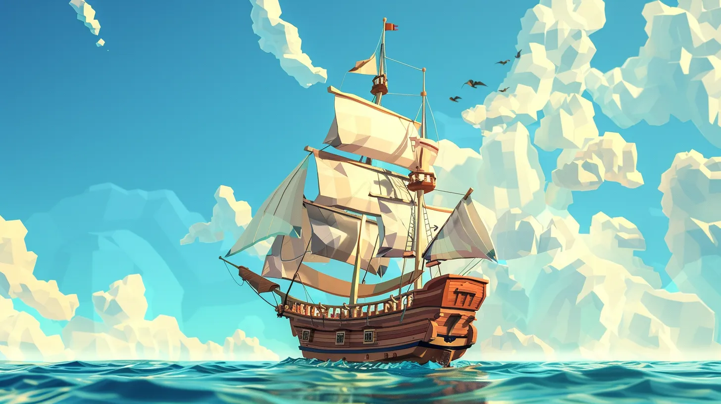 Pirate ship sailing at sea