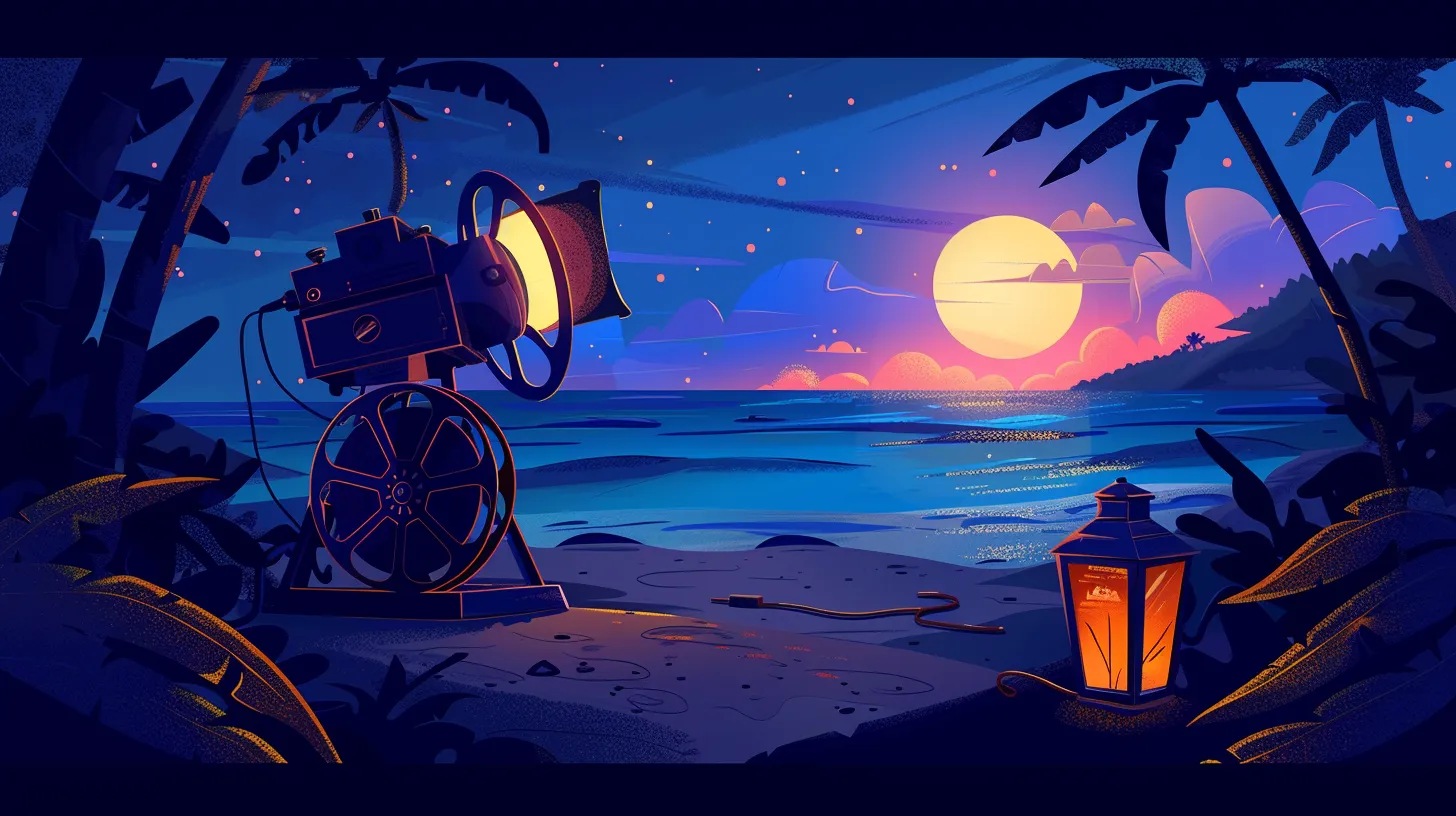 Projektor filmowy na nocnej plaży