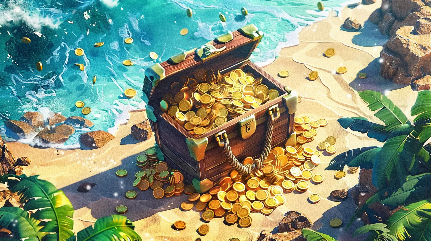 Pirate treasure chest overflowing with gold